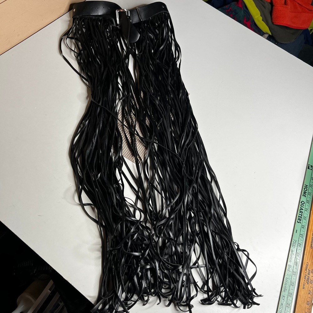 Black Faux Leather Fringe Belt Skirt Long Tassel Wrap Around Festival Western